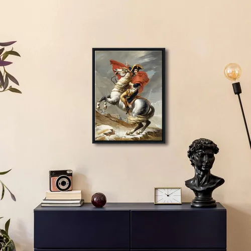 Vista 4 de Wieco Art Napoleón enmarcado cruzando los Alpes de Jacques-Louis David pinturas al óleo, reproducción abstracta de impresiones en alta definición