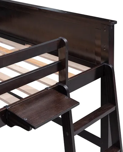 Vista 7 de Cama loft multifuncional de tamaño matrimonial con escritorio integrado, 6 cajones de almacenamiento y estante, marco de cama de madera con escalera