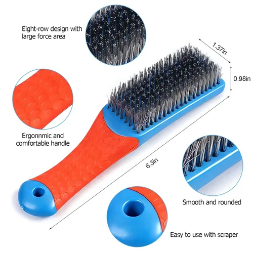 Vista 2 de 1 cepillo de acero azul de acero resistente al carbono y alambre de acero inoxidable Scratch Brush con mango ergonómico de goma
