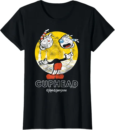 Vista 34 de Cuphead Camiseta con Mugman Head Malabarismo Negro