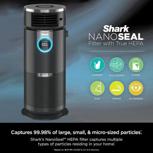 Vista 2 de Shark HC451 Purificador de aire 3-en-1 Clean Sense, calentador y ventilador, filtro HEPA, 500 pies cuadrados, oscilante, para habitación pequeña