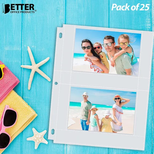 Vista 2 de Better Office Products Recambios pesados de 4 x 6 pulgadas para carpeta de 3 anillos transparentes de diamante, 100 fotos en total, cada hoja de 2