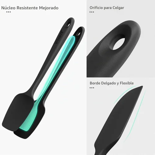 Vista 6 de Juego de espátulas de silicona U-Taste con resistencia al calor de 600 grados Fahrenheit (Negro) Food Grade Hot-Proof Seamless Rubber Scraper
