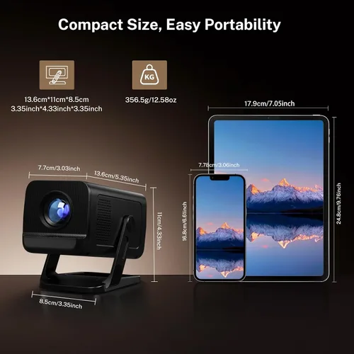 Vista 10 de Mini proyector 1080P 4K compatible con WiFi 6 y Bluetooth 5.4 Aplicaciones integradas Android 14 Auto Keystone Proyector portátil al aire libre
