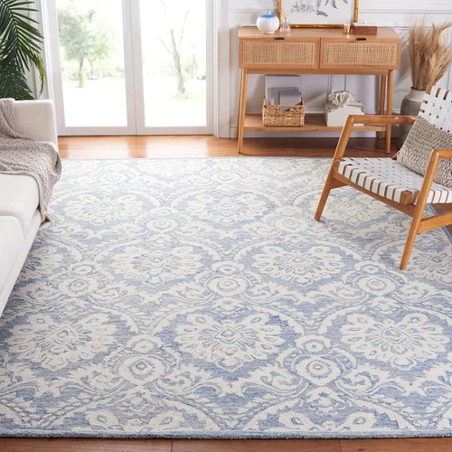 Vista 7 de SAFAVIEH Blossom Collection - Alfombra decorativa, 2 x 3 pies, azul y marfil, lana hecha a mano, ideal para zonas de alto tráfico en entrada, sala