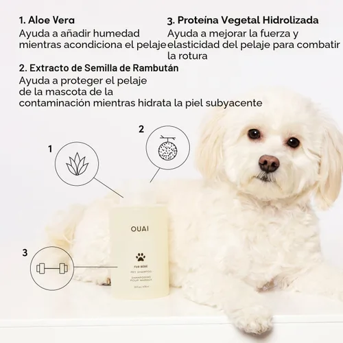 Vista 3 de Ouai Fur Bébé Champú para mascotas, aroma Mercer Street - Champú para perros y lavado para el pelaje que hidrata, limpia y añade brillo - Artículos
