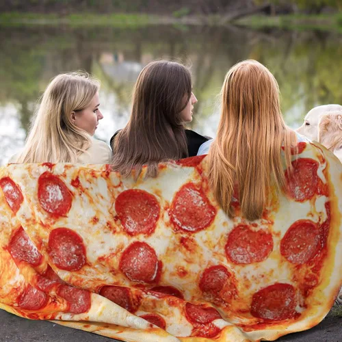 Vista 8 de QiyI Manta de pizza para adultos y niños, 2.0 manta gigante de comida de doble cara, divertidos regalos de pizza, mantas redondas de tacos novedosos