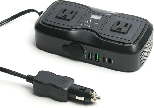 Vista 8 de Inversor de corriente para coche 7 en 1, inversor de corriente para coche de 200 W de CC 12 V a 110 V de CA con voltímetro LED, carga de 4 puertos