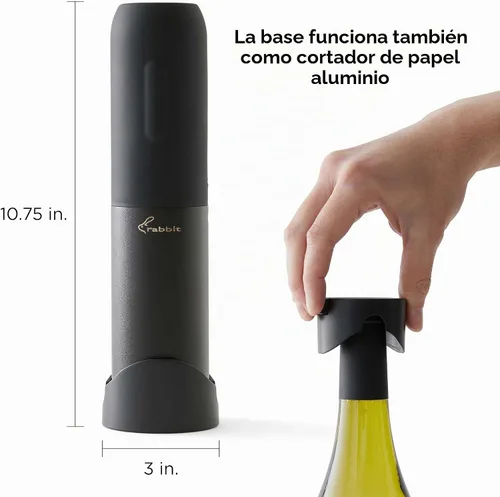 Vista 2 de Rabbit Abrebotellas eléctrico con sacacorchos – Abrebotellas automático con botón, diseño compacto, abre botellas silenciosamente, almacena vertical