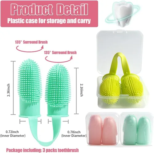 Vista 4 de Kit de cepillo de dientes para perros, paquete de 3 cepillos de dientes para perros, cuidado dental, cepillado de dientes de dedo de remolque