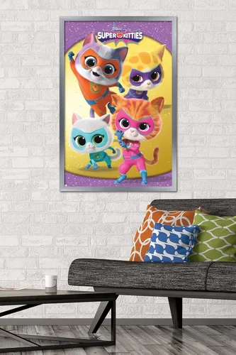 Vista 2 de Trends International Disney Junior Super Kitties - Póster de pared de grupo, 34 pulgadas de largo x 22.4 pulgadas, versión enmarcada en plata