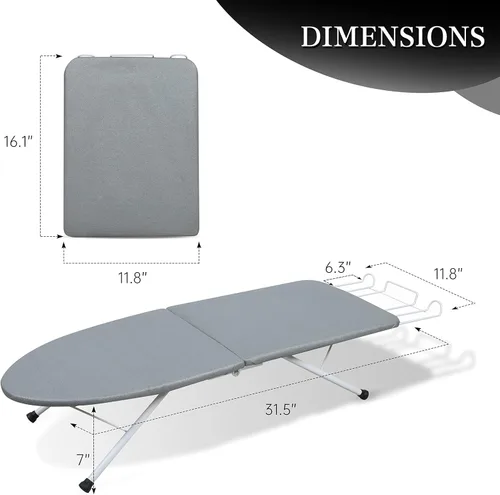 Vista 8 de ZOES HOMEWARE Tabla de planchar de mesa, tabla de planchar portátil con soporte para plancha, tabla de planchar pequeña plegable con cubierta