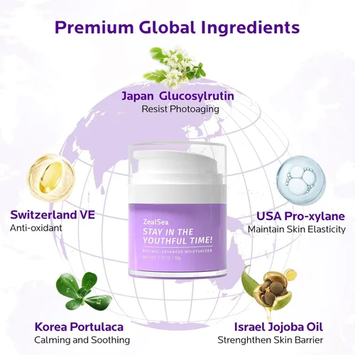 Vista 3 de ZealSea Crema de retinol para rostro con colágeno, hidratante facial antienvejecimiento para mujeres para tensar y levantar la piel, crema de noche