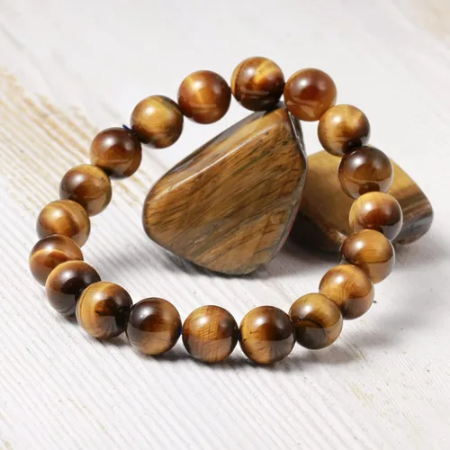 Vista 4 de Jewever Pulsera de ojo de tigre natural para hombres y mujeres, cuentas de piedra natural elástica de 0.47 pulgadas (0.472 in), unisex