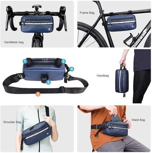 Vista 6 de Rhinowalk Bolso de manillar de bicicleta multifunción Bolsa frontal Bolsa de marco de bicicleta Bolsa de hombro impermeable Bolso de cintura