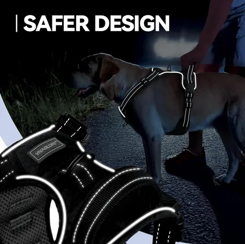 Vista 4 de Vivaglory - Arnés de arnés para perro sin tirones, XS, color negro, estampado with Handle Front and Back Clip for Training & Pulling, No Pull &