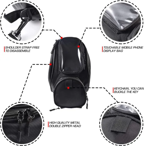 Vista 3 de KATUR Bolsa para tanque de combustible de gasolina para motocicleta, tela Oxford impermeable con fuerte bolsa magnética compatible con Harley Honda