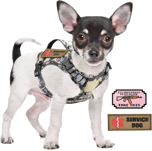 Vista 10 de Arnés táctico XS para perro, chaleco de servicio militar para perro con mango vertical, chaleco para cachorros pequeños sin tirones para Negro