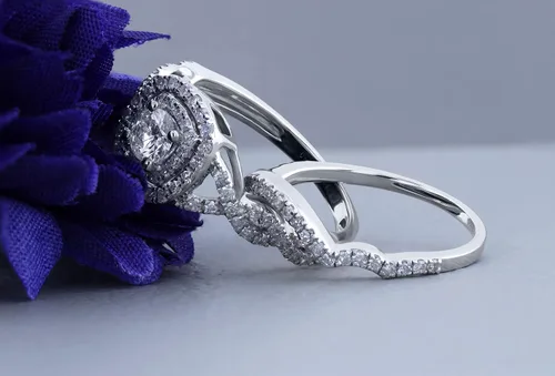 Vista 4 de Dazzlingrock Collection Round White Diamond Bridal Halo Engagement Ring Set for Women (1 ctw, Color I-J, Clarity I1-I3) in Gold