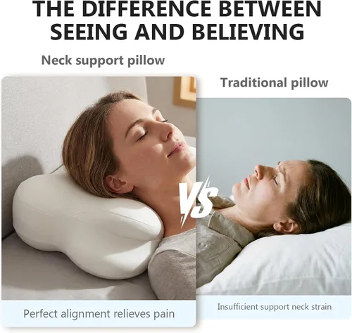 Vista 6 de Almohada Cloud de espuma viscoelástica ergonómica para el cuello cervical con funda de almohada transpirable, diseño ajustable de doble altura