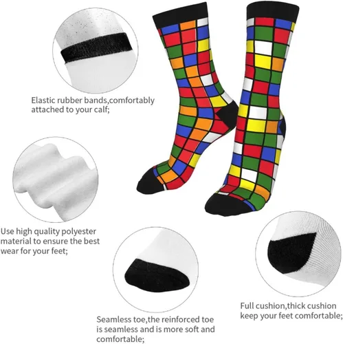 Vista 4 de YISHOW Calcetines coloridos con diseño de cubo y divertidos regalos, negro y blanco