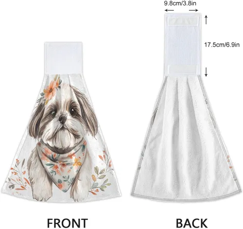 Vista 4 de Toalla de baño con diseño de acuarela, cara de perro, floral, lavanda, floral, calabaza, Halloween, juego de 2 toallas de Navidad para baño