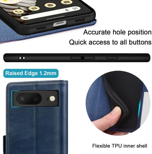 Vista 7 de KEZiHOME Funda para Google Pixel 8, piel auténtica [bloqueo RFID] Funda tipo cartera con tarjetero y función atril con función atril para Google