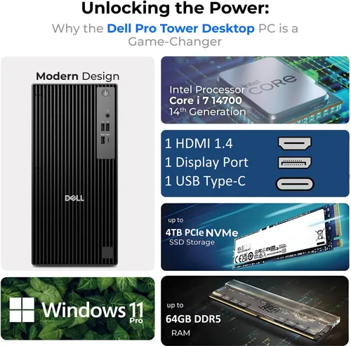 Vista 2 de Dell 2026 Pro Tower Desktop, Intel i7-14700T de 20 núcleos, 8 GB DDR5+512 GB SSD