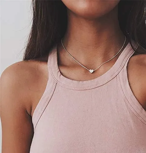 Vista 4 de Gargantilla para mujer, con dije en capas de moda chapado en oro de 14 quilates, juego de collar apilado, cadena de perlas de estrella de verano