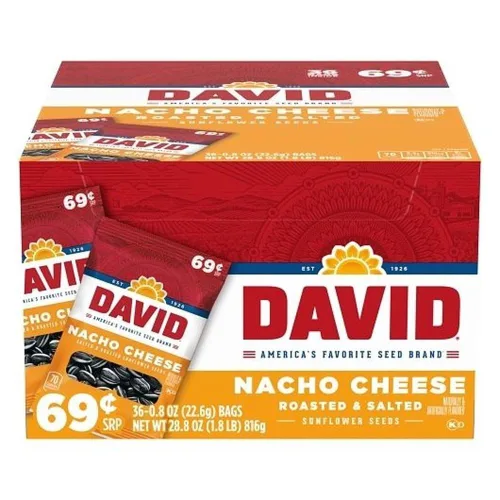Vista 2 de Semillas de girasol David Seeds, queso Nacho, 0.8 onzas, 36