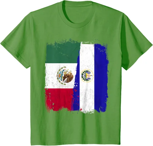 Vista 56 de Camiseta con la bandera mexicana de El Salvador con la mitad de la bandera mexicana de El Salvador