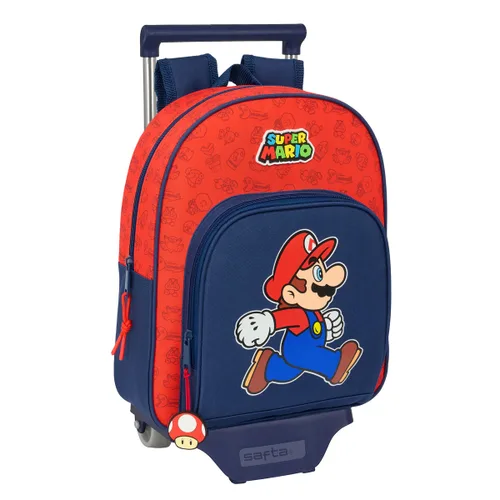 Vista 2 de Mochila Escolar con Ruedas Super Mario Trick Rojo Azul oscuro 28 x 34 x 10 cm