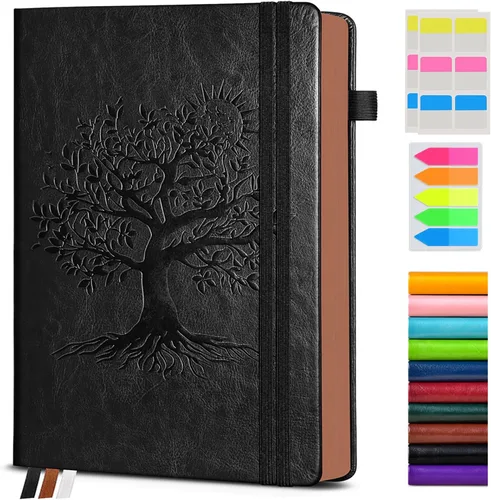 Vista 20 de Diario vintage de cuero con 300 páginas numeradas, diario rayado A4 para hombres y mujeres, diarios para escribir, cuaderno de rayas universitarias