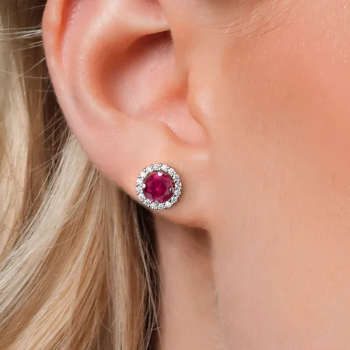 Vista 114 de Gem Stone King Aretes redondos de plata de ley 925 de 0.236 in con piedra natal extraíble para mujer