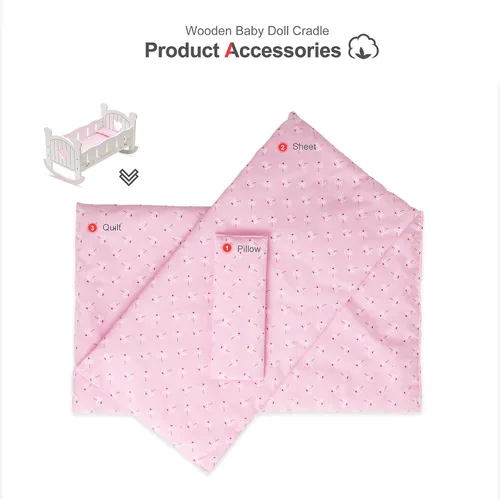 Vista 8 de ROBUD Cuna de madera para muñecas, juguetes de cama de muñeca, se adapta a accesorios de muñeca de hasta 18 pulgadas
