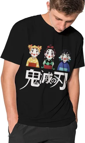 Vista 2 de Demon Slayer - Camisetas de anime para hombres y mujeres, color negro, Nezuko Tanjiro Zenitsu unisex, disfraz de dibujos animados, manga corta suave
