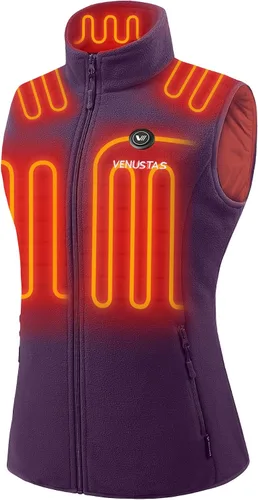 Vista 10 de Venustas - Chaleco térmico de forro polar para mujer con batería ligero y Negro