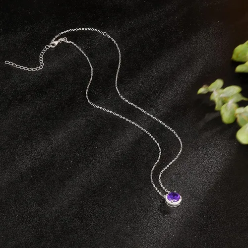 Vista 4 de Collar de plata de ley con piedra natal para mujer, delicado collar redondo con colgante de circonita cúbica, joyería solitaria, regalo