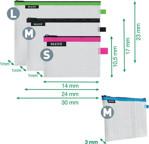Vista 4 de Leitz Set of 4 Leitz Wow Travel Pouches, Water Resistant, Translucent, Ideal for Visible Storage and Organisation, Sizes: Small (A6), Medium (A5)