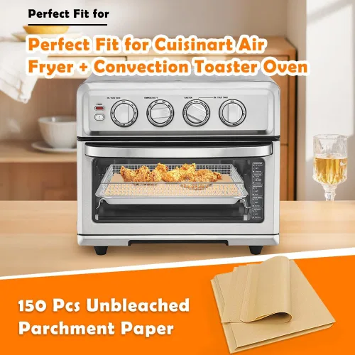 Vista 2 de YQL 150 forros desechables para freidora de aire de 9 x 11 pulgadas, papel pergamino rectangular sin blanquear para freidora de aire Cuisinart