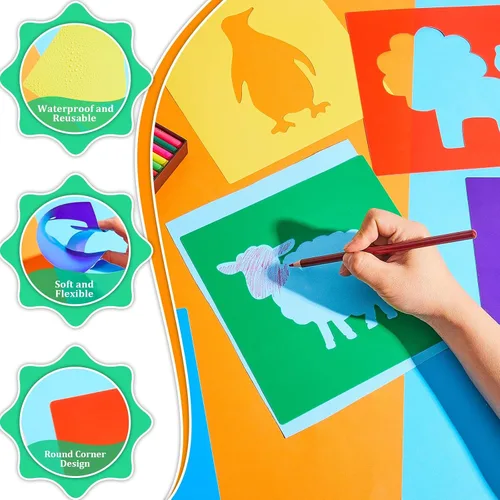 Vista 3 de Epakh 24 Piezas Plantillas para Niños, Plantillas de Dibujo de 8 Pulgadas, Plantilla de Tiza, Grande, Lavable, Geométrica y Temática de Jardín