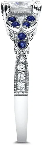Vista 4 de Kobelli Anillo de compromiso de moissanita y zafiro azul de estilo antiguo Acentos de 1 15 CTW Oro blanco de 14 k