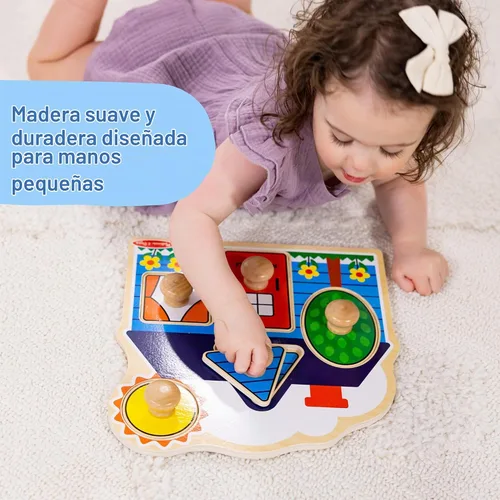 Vista 7 de Melissa & Doug First Shapes - Rompecabezas de pomo jumbo con formas, rompecabezas de clavijas de madera para niños pequeños, juguete educativo