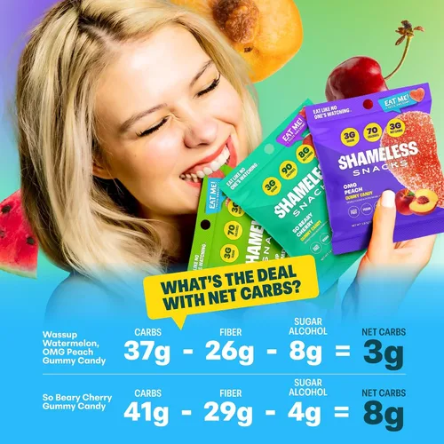 Vista 4 de Shameless Snacks - Gomitas keto bajas en carbohidratos sin gluten - Melocotón, sandía, cereza osada