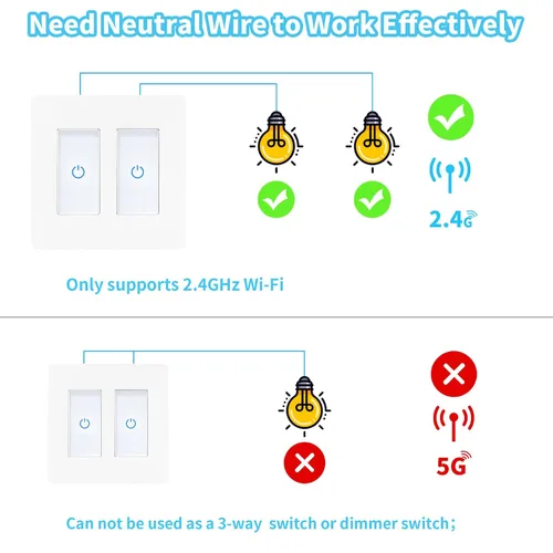 Vista 2 de Milfra Interruptor táctil inteligente de 2 vías, 2 posiciones, blanco, compatible con Alexa y Assistant, no requiere concentrador