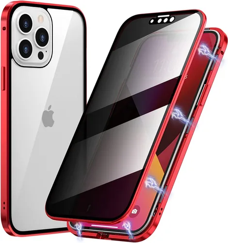 Vista 9 de Funda de Privacidad Magnética de Titanio para iPhone 14, Funda de Cuerpo Completo 360 con Absorción Magnética Anti-Espía y Vidrio Templado de Doble