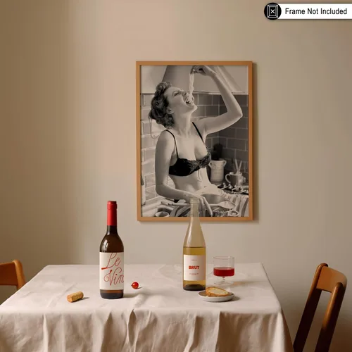 Vista 3 de Poster Master Póster con estampado de chica espagueti, cómete la pasta, arte de fotografía de moda, regalo para hombres y mujeres, decoración