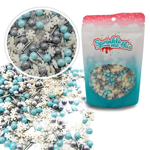 Vista 5 de Wintertime Magic – Bolsa resellable de 4 onzas – Gránulos temáticos de Navidad – Con copos de nieve blancos, caramelos plateados, perlas plateadas