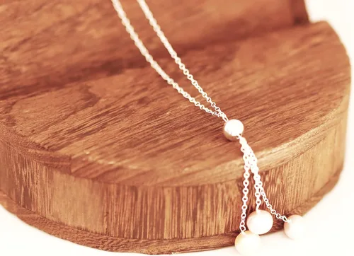 Vista 2 de Collar Lariat de plata de ley con 3 perlas cultivadas de agua dulce, 18 largo, Plata esterlina, Perla