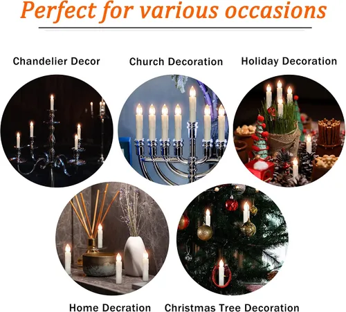Vista 9 de Velas LED sin llama, 6 velas cónicas blancas con control remoto para decoración de bodas, 4 pulgadas